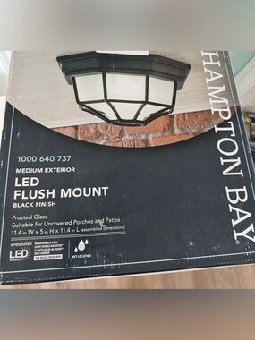 New Hampton Bay Outdoor Flush Mount Ceiling Light - Black